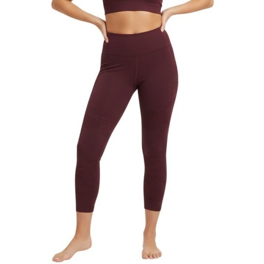 Athleta Persistence Laser Cut 7/8 Tight Womens Large‎ Maroon High Rise Leggings